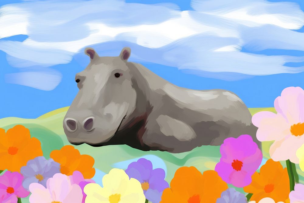 Hippo flower outdoors painting. AI generated Image by rawpixel.