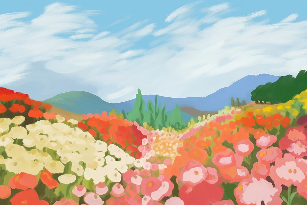 Landscpae background flower outdoors painting. AI generated Image by rawpixel.