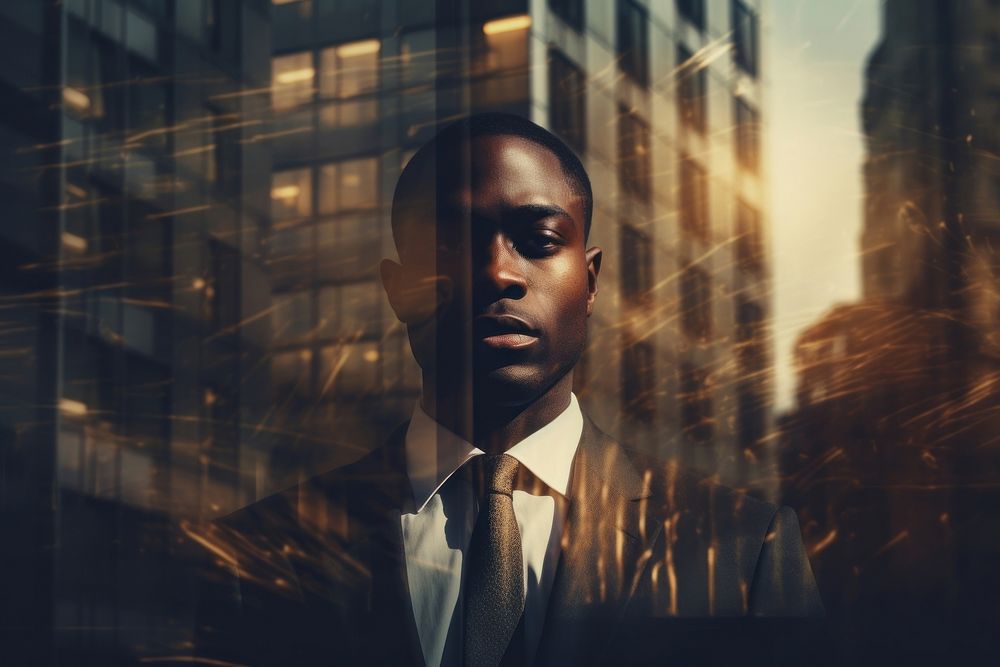 Black business man and cities portrait necktie adult. AI generated Image by rawpixel.