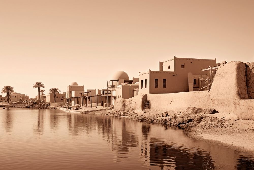Egypt architecture waterfront building. AI generated Image by rawpixel.