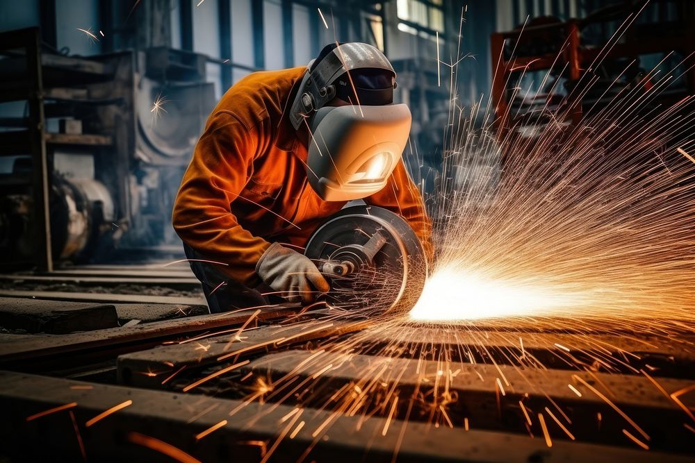 Electric wheel grinding on steel metalworking welding factory. AI generated Image by rawpixel.