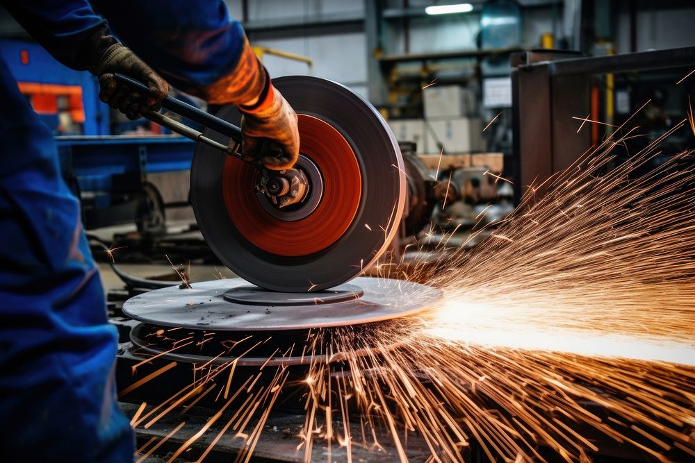 Electric wheel grinding on steel metalworking factory adult. AI generated Image by rawpixel.
