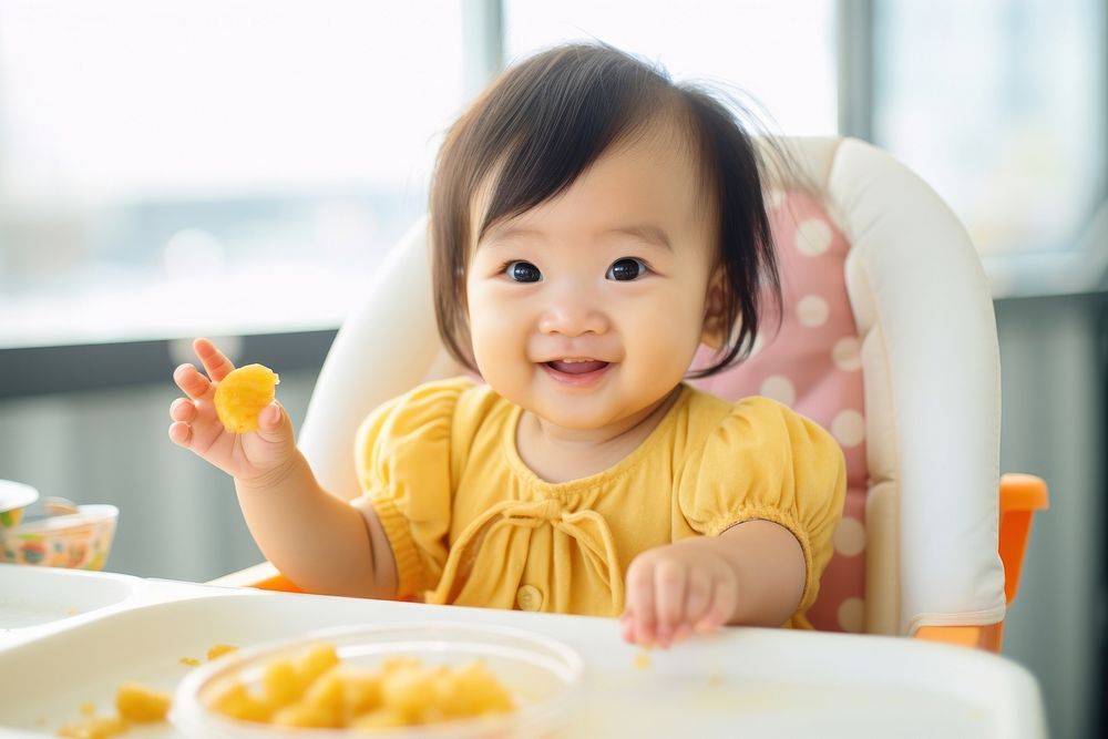 Eat baby food innocence happiness hairstyle. AI generated Image by rawpixel.