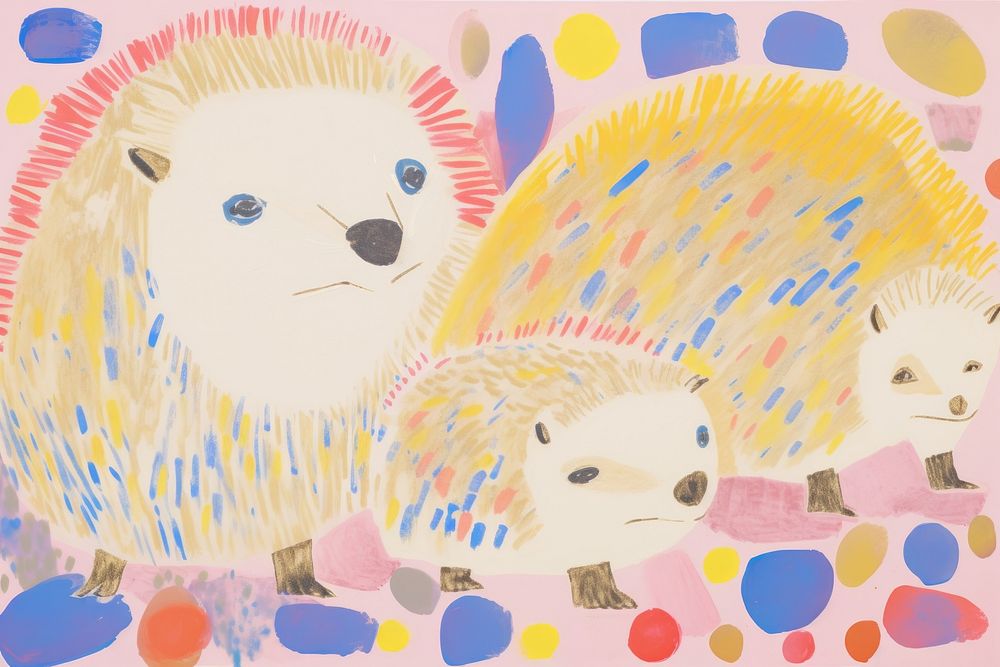Hedgehog family art painting drawing. AI generated Image by rawpixel.