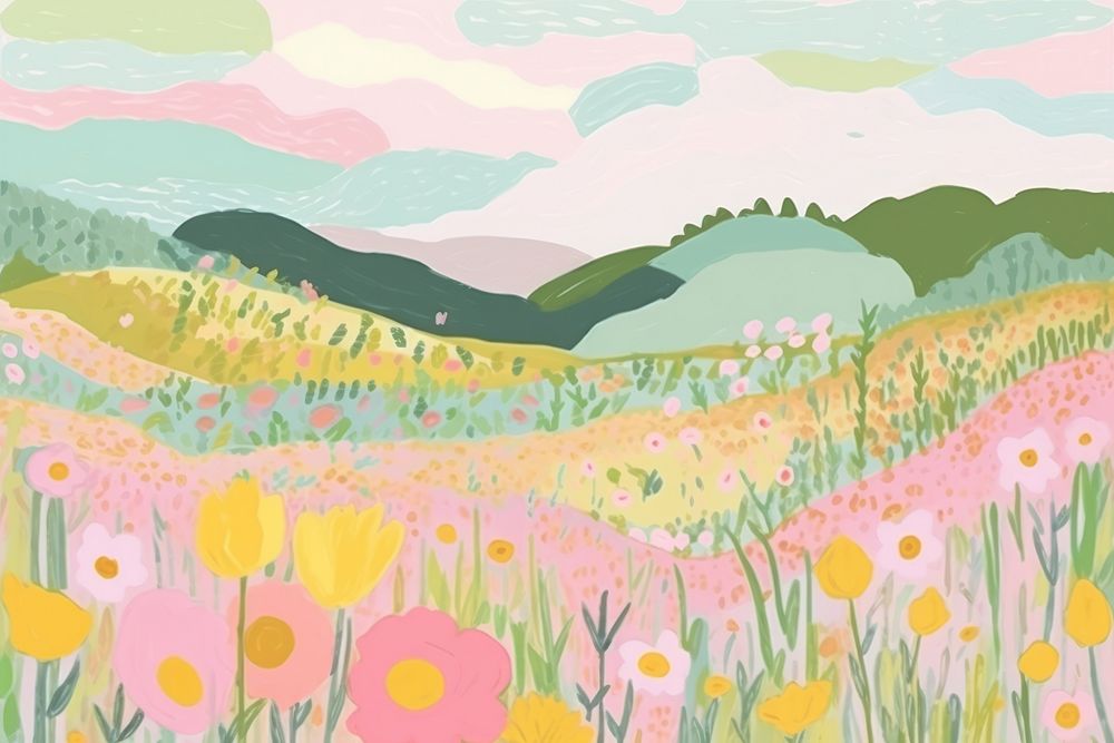Landscape background flower field backgrounds. AI generated Image by rawpixel.