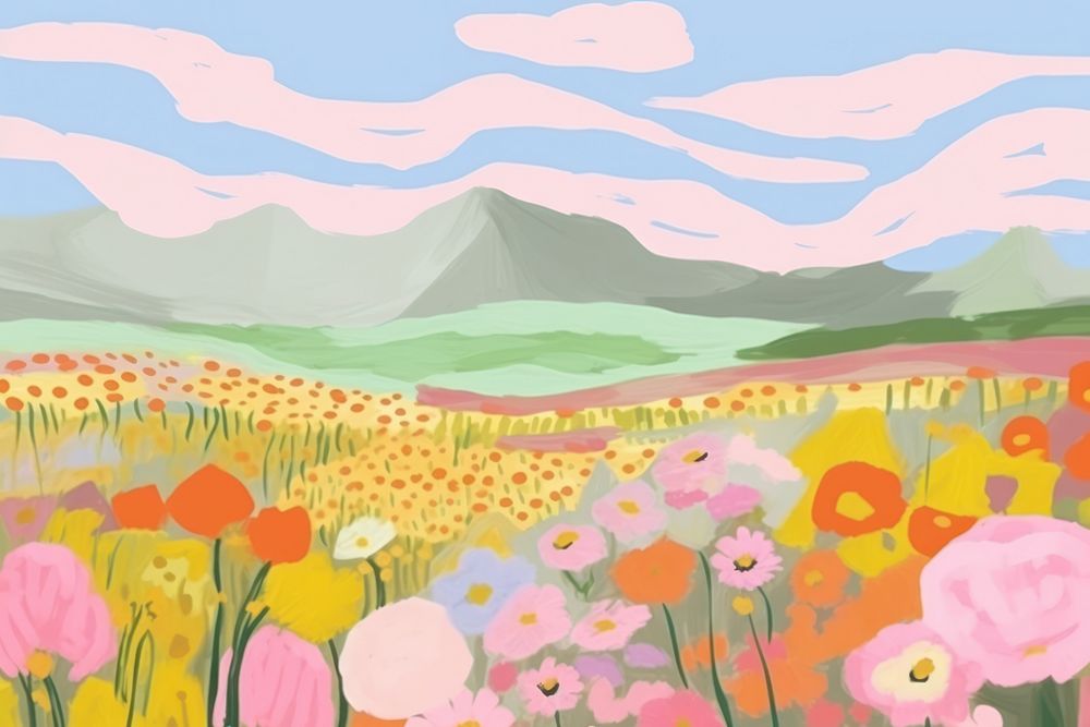 Landscape background flower field backgrounds. AI generated Image by rawpixel.
