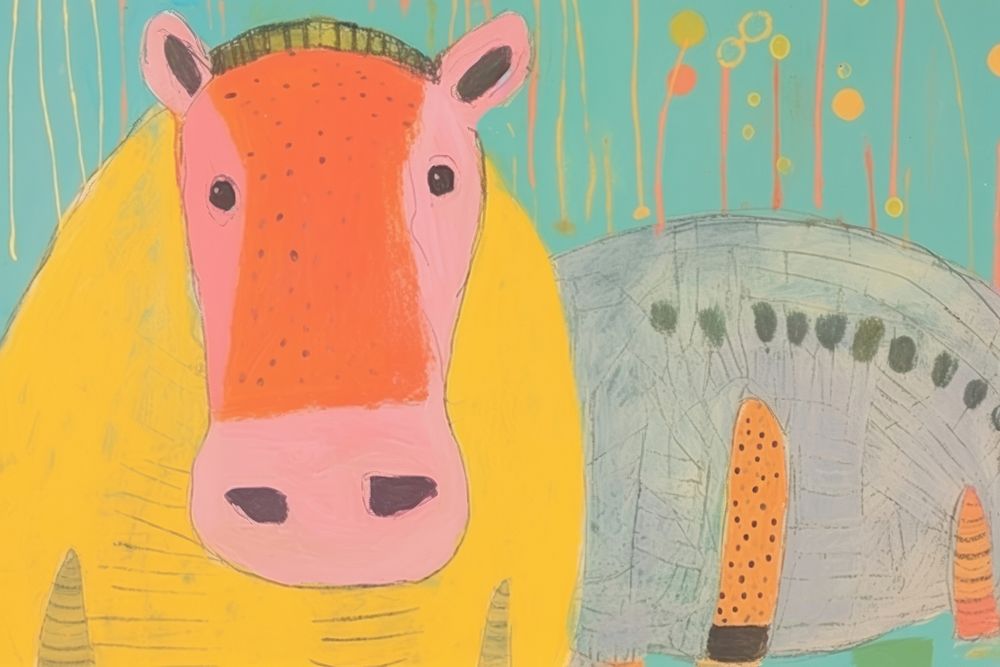 Hippo art livestock painting. AI generated Image by rawpixel.