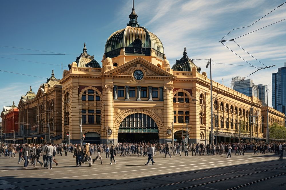 Flinders Street Station street architecture metropolis. AI generated Image by rawpixel.
