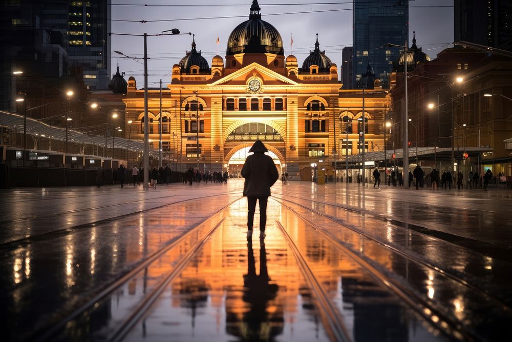 Flinders Street Station street architecture photography. AI generated Image by rawpixel.