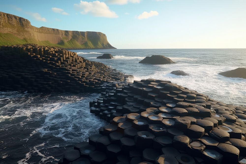 Giants Causeway landmark wave architecture. AI generated Image by rawpixel.