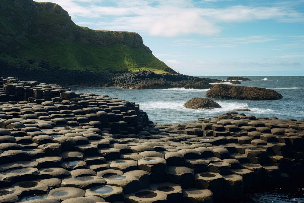 Giants Causeway landmark wave tranquility. AI generated Image by rawpixel.