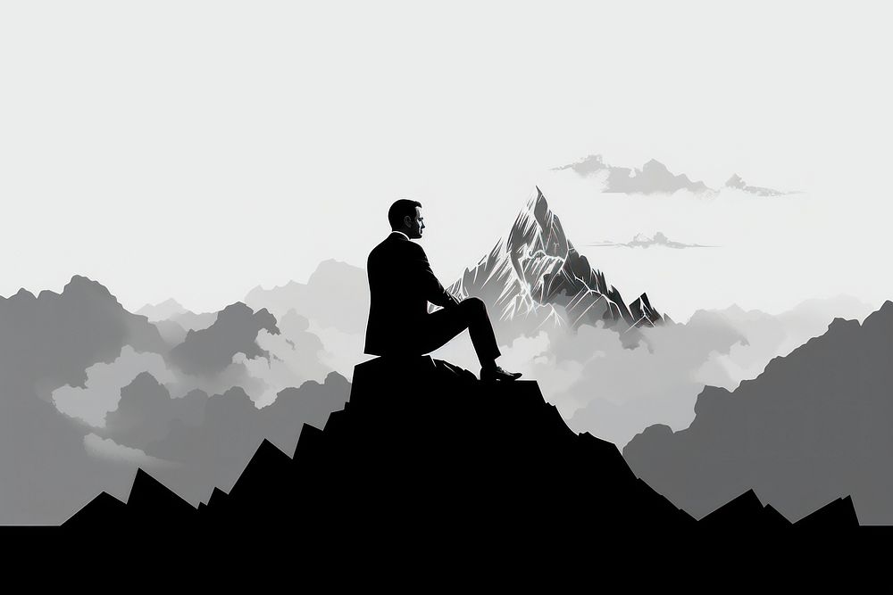 Silhouette mountain adult mountaineering. AI generated Image by rawpixel.