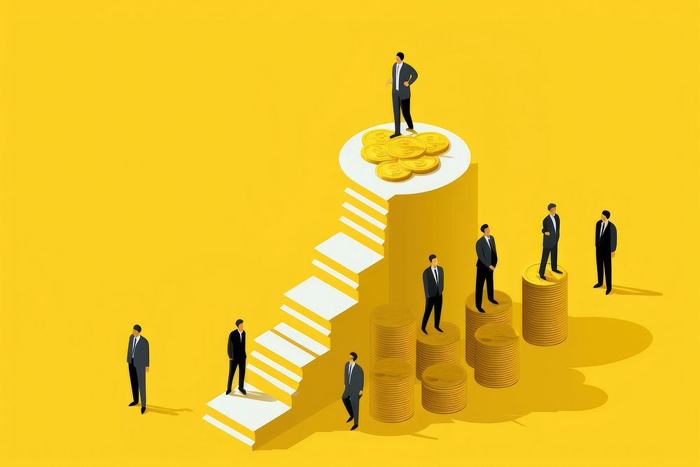 People walkup stair to money at goal togetherness architecture investment. AI generated Image by rawpixel.