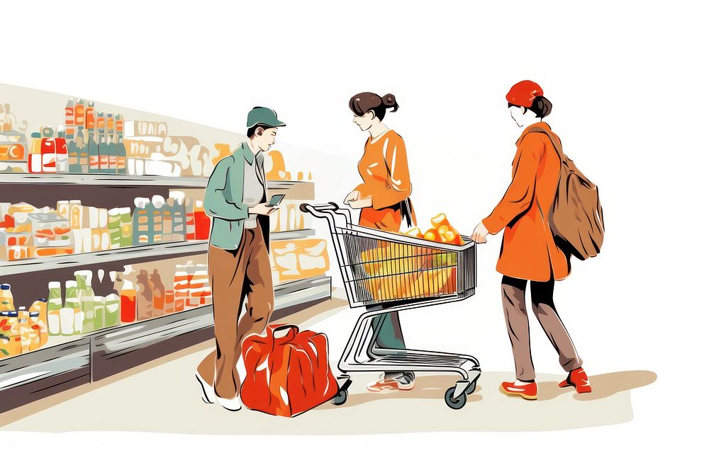 People funning shopping in supermarket adult greengrocer consumerism. AI generated Image by rawpixel.