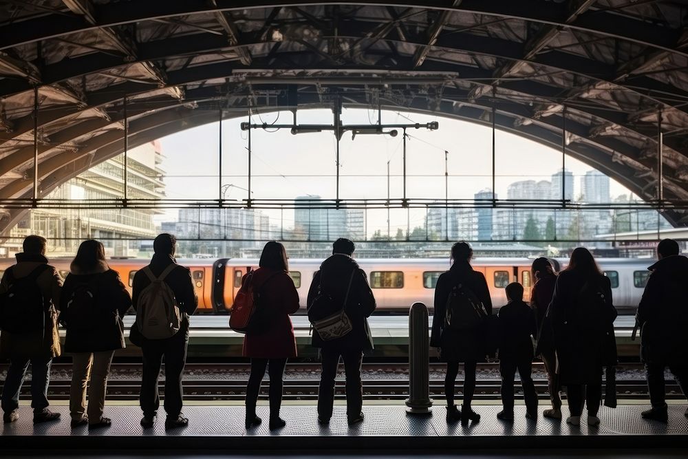Working people waiting for sky train adult transportation architecture. AI generated Image by rawpixel.
