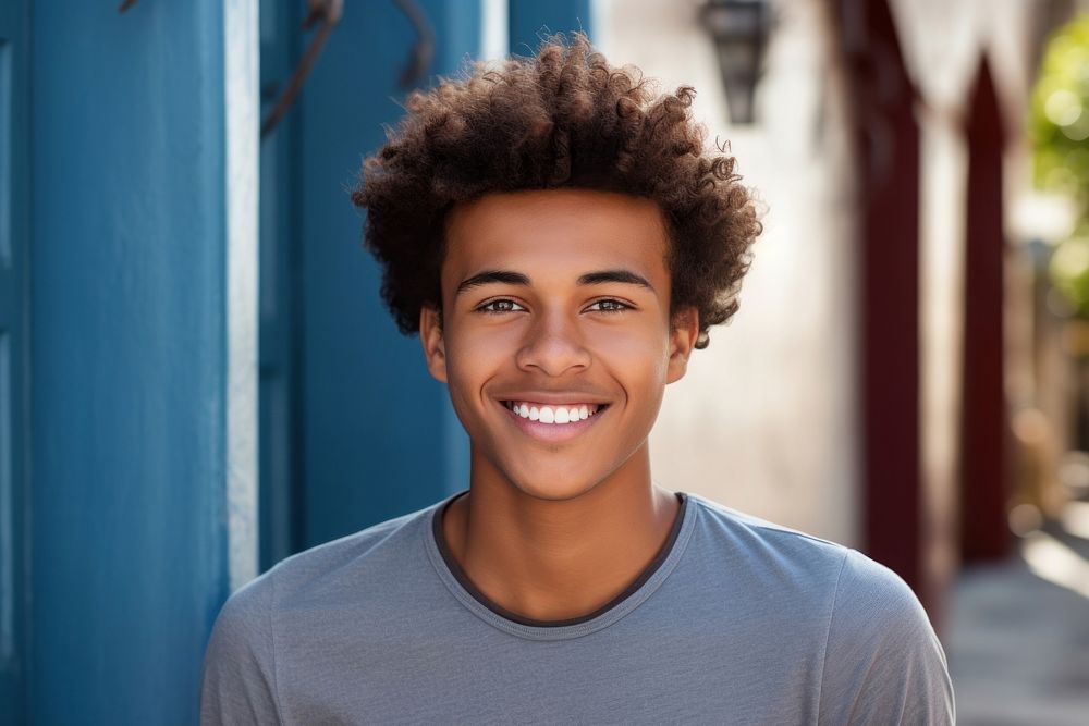 Happy African American teen student smile portrait happy. AI generated Image by rawpixel.