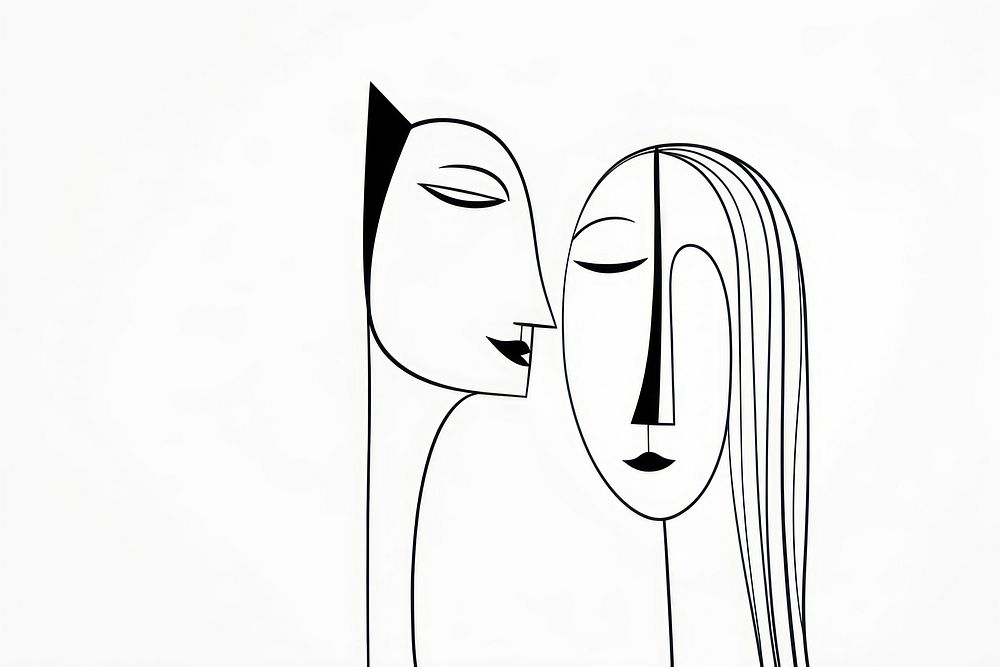 Minimal man and woman doodle drawing sketch white. AI generated Image by rawpixel.