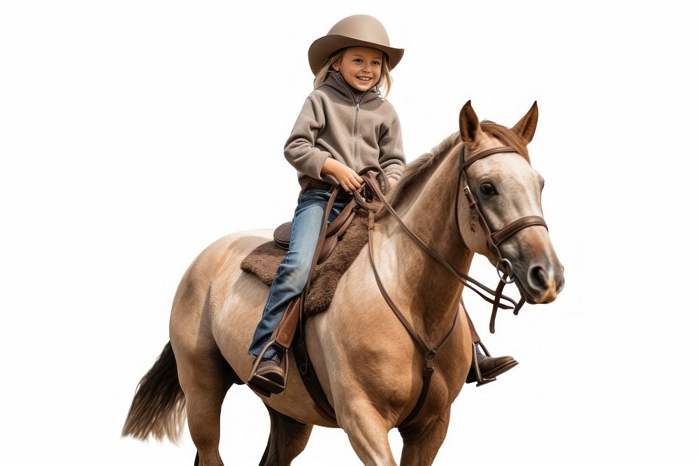 Kid horserider riding the horse walking mammal animal white background. AI generated Image by rawpixel.