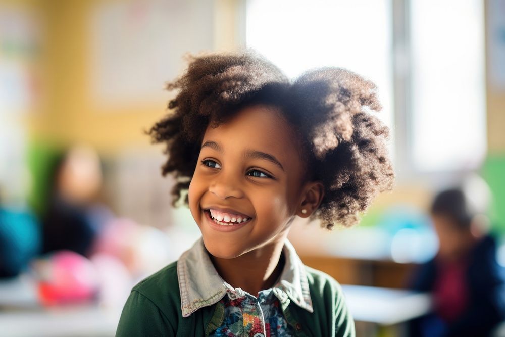 Little African student girl laughing classroom school child. AI generated Image by rawpixel.