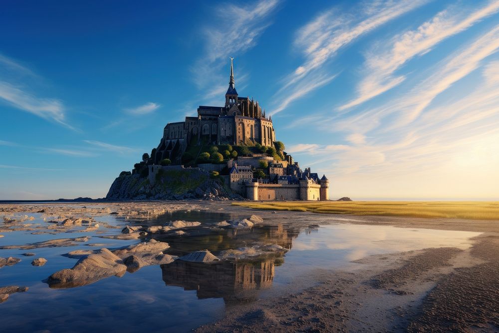 Mont Saint Michel architecture building outdoors. AI generated Image by rawpixel.