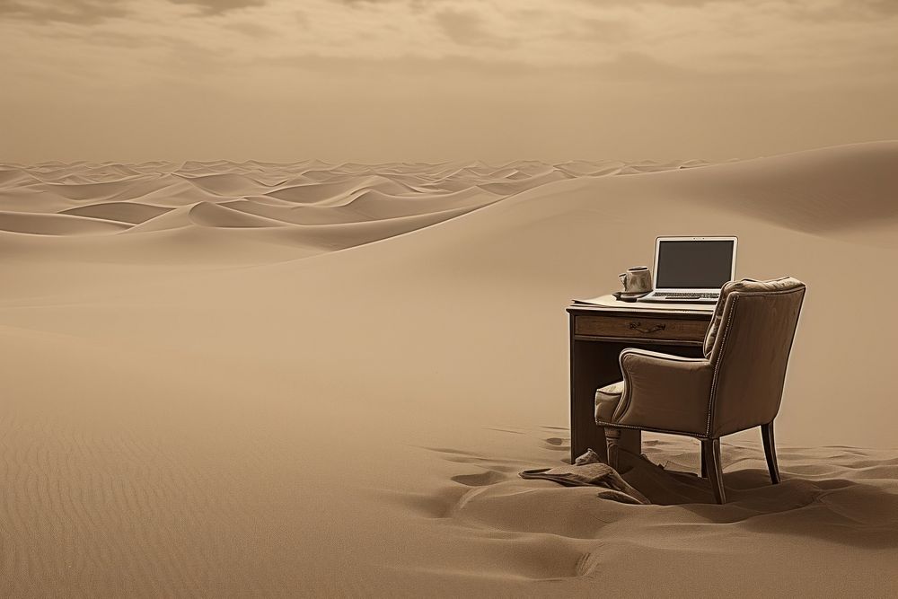 Online meeting furniture computer desert. AI generated Image by rawpixel.