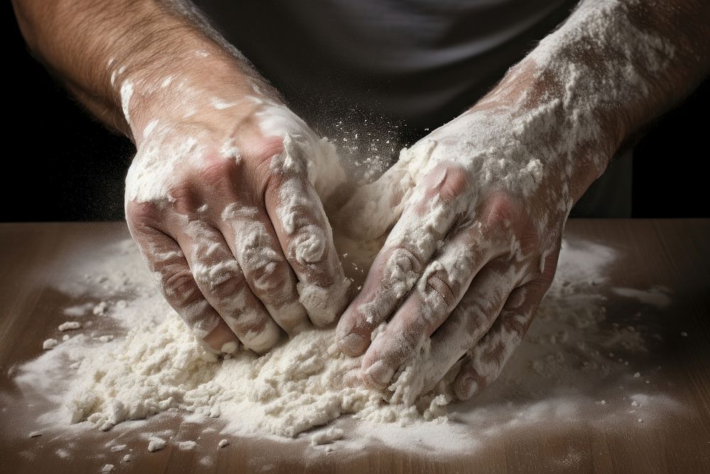 Tresh flour cooking hand midsection freshness. AI generated Image by rawpixel.