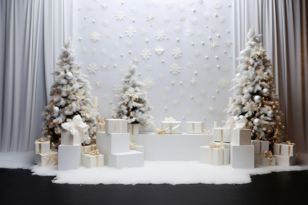 White podium stage christmas architecture illuminated. AI generated Image by rawpixel.