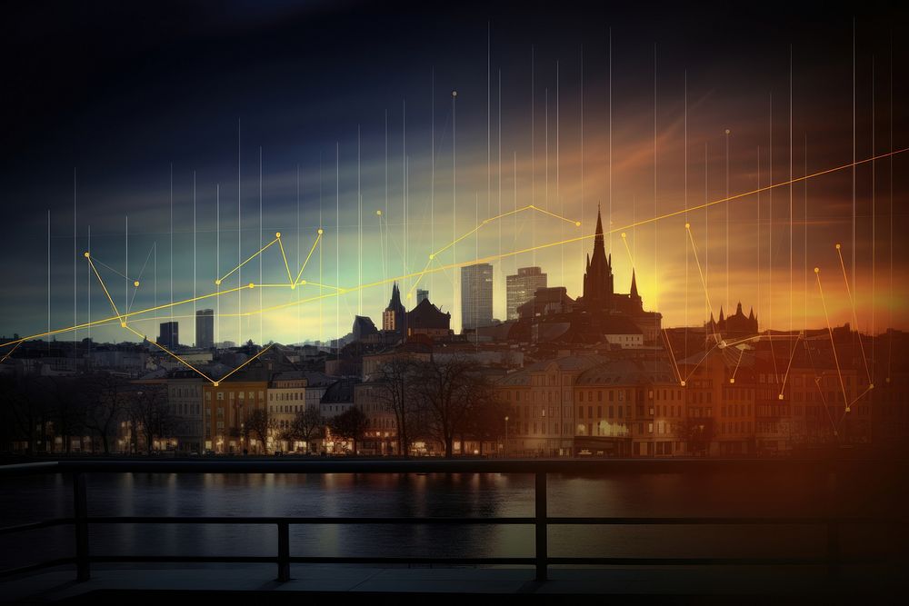 Economic graph in city background architecture landscape cityscape. AI generated Image by rawpixel.