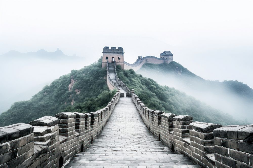 Landscape mountain great wall china fortification architecture tranquility. AI generated Image by rawpixel.