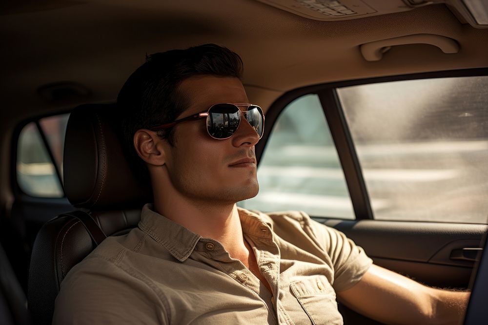 Man wear sun glasses in car with out roof sunglasses portrait vehicle. AI generated Image by rawpixel.
