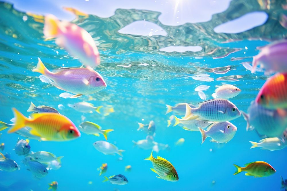 Masses colorful fish underwater aquarium outdoors. AI generated Image by rawpixel.