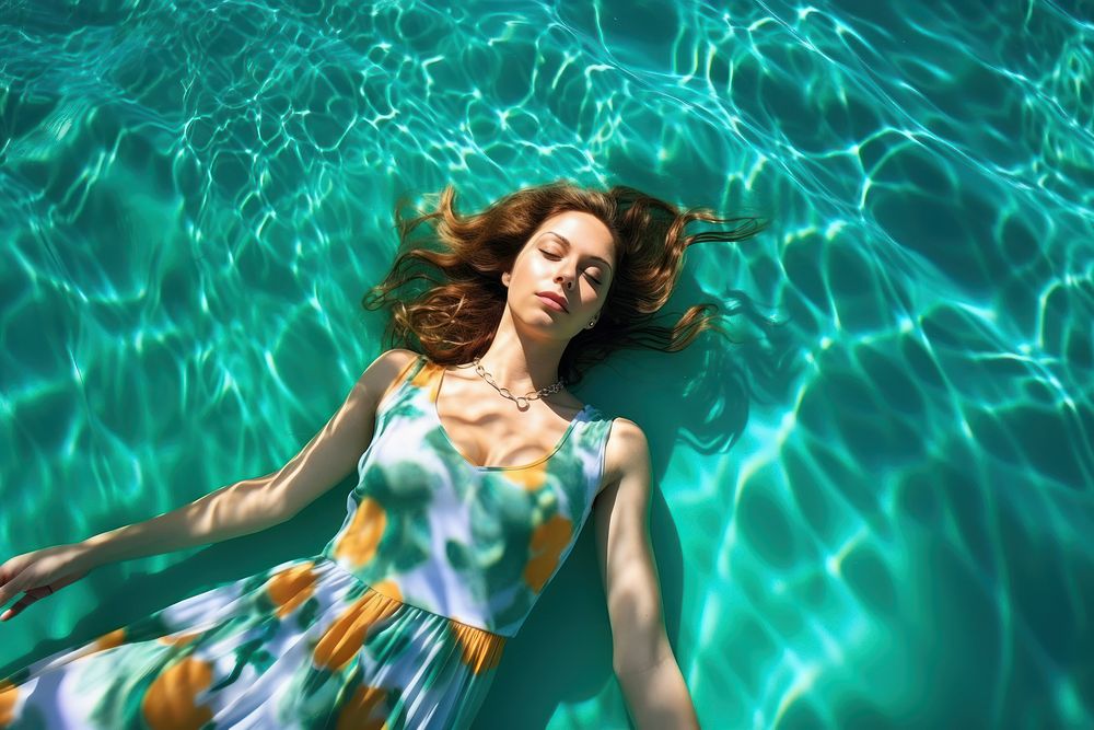 Woman lay down underwater swimwear swimming portrait. AI generated Image by rawpixel.