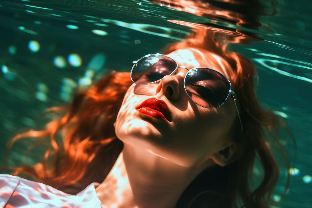 Woman lay down underwater swimming portrait outdoors. AI generated Image by rawpixel.