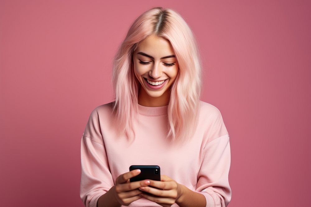 Woman smiling laughing adult phone. AI generated Image by rawpixel.