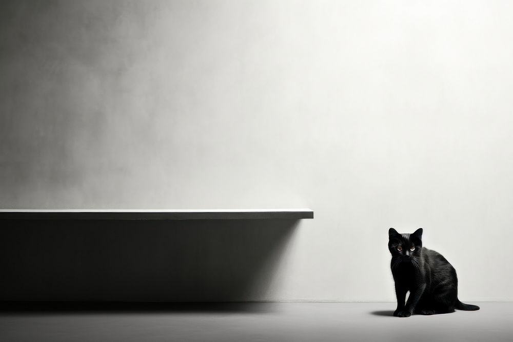 Cat in minimal room mammal animal black. AI generated Image by rawpixel.