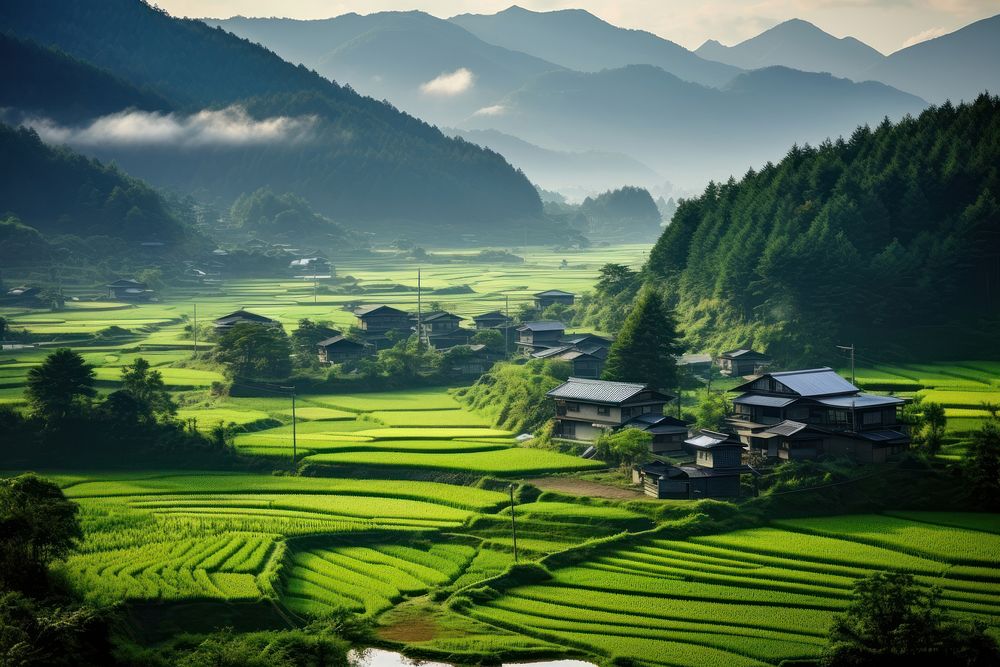 Countryside in japan architecture landscape outdoors. AI generated Image by rawpixel.