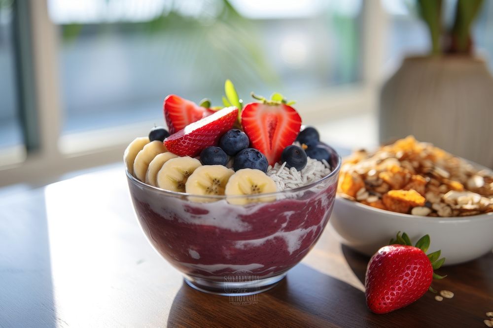 Acai bowl dessert sundae table. AI generated Image by rawpixel.