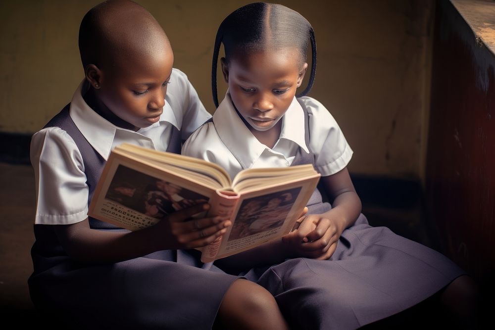 African kids reading books publication student child. AI generated Image by rawpixel.