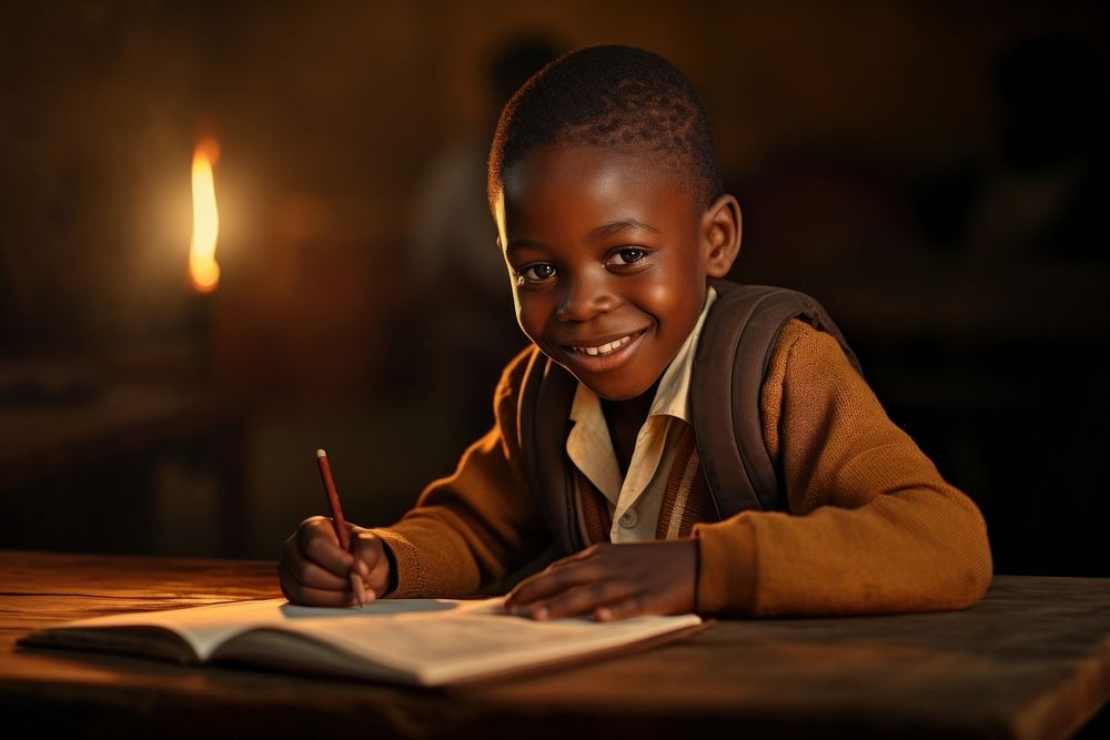 An african student kids studying writing child. AI generated Image by rawpixel.