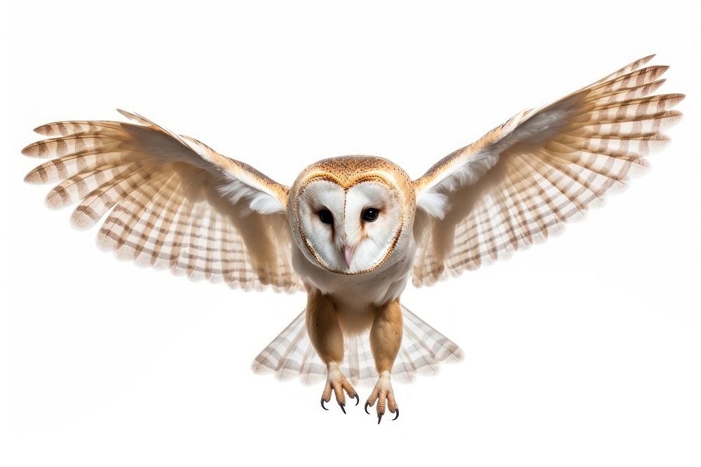 Barn owl flying animal bird white background. AI generated Image by rawpixel.