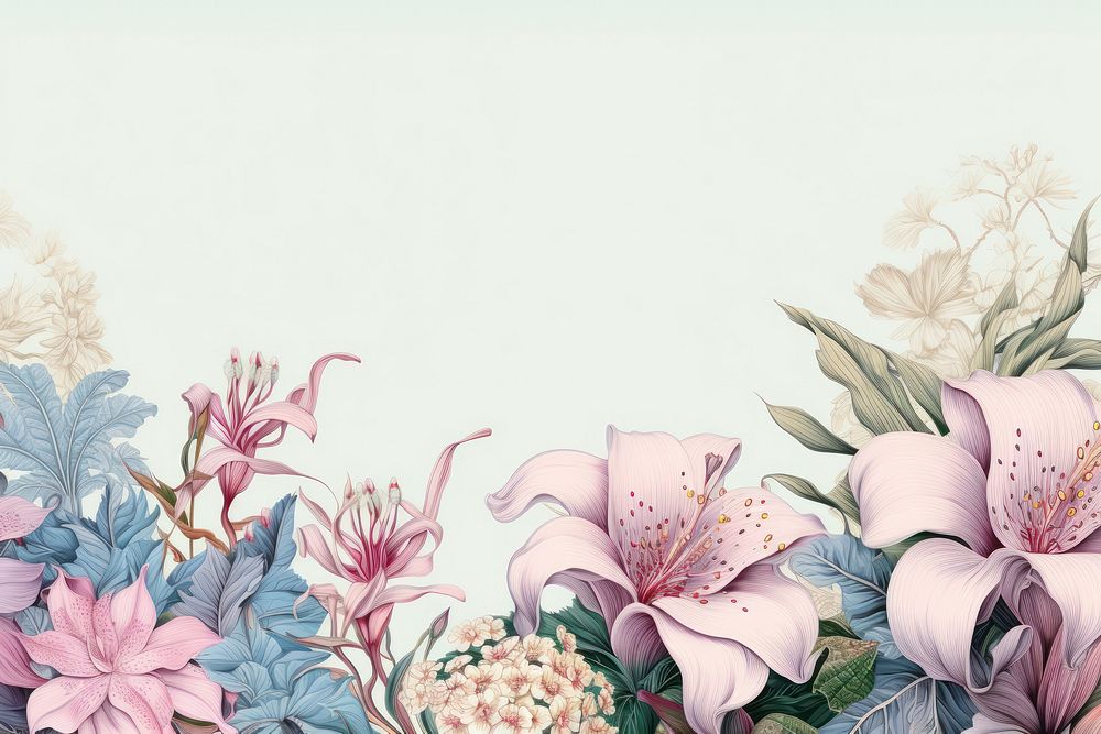 Botanic seamless border flower backgrounds pattern. AI generated Image by rawpixel.