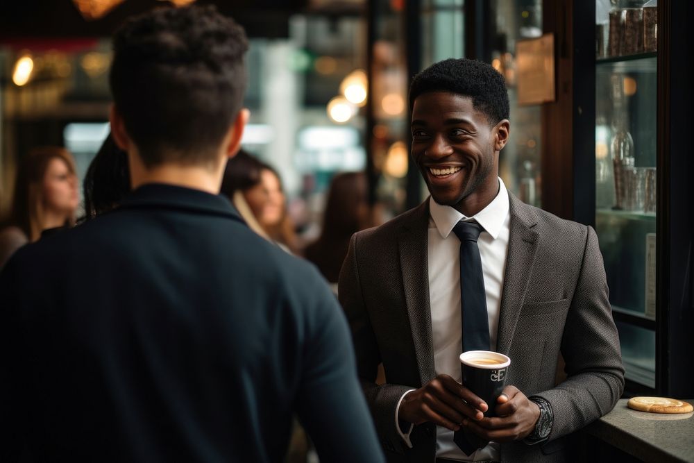 Black business man coffee talking adult. AI generated Image by rawpixel.
