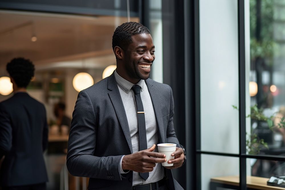 Black business man cup holding talking. AI generated Image by rawpixel.