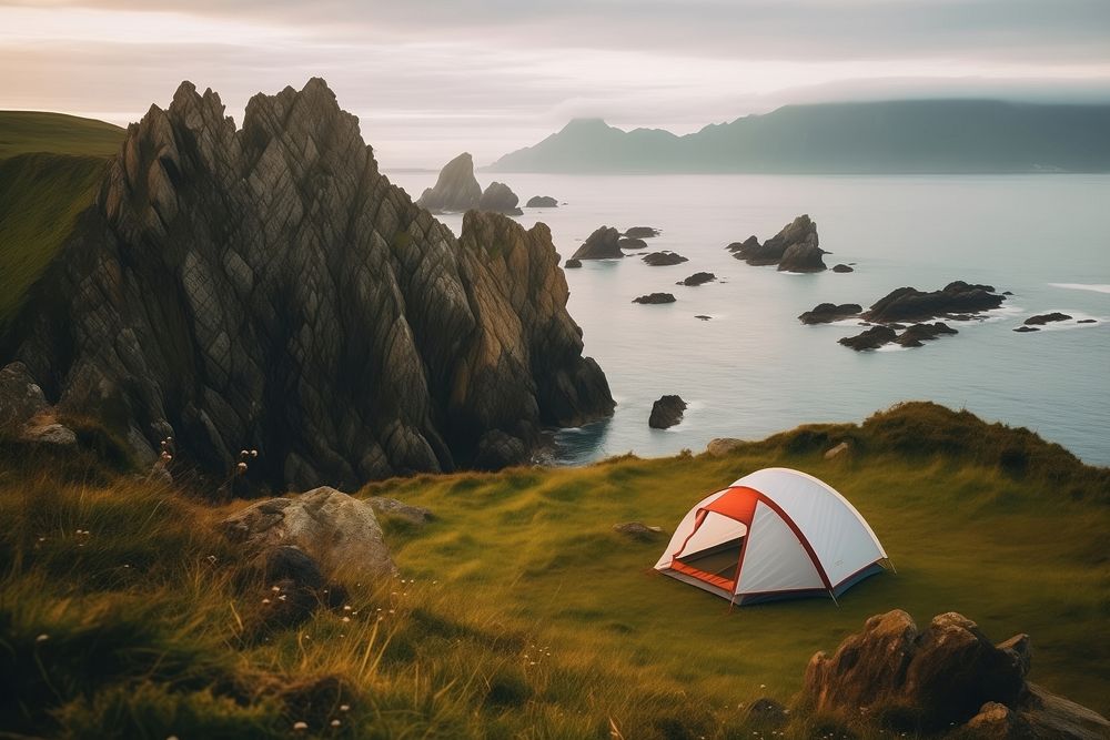 Camping outdoors nature cliff. AI generated Image by rawpixel.