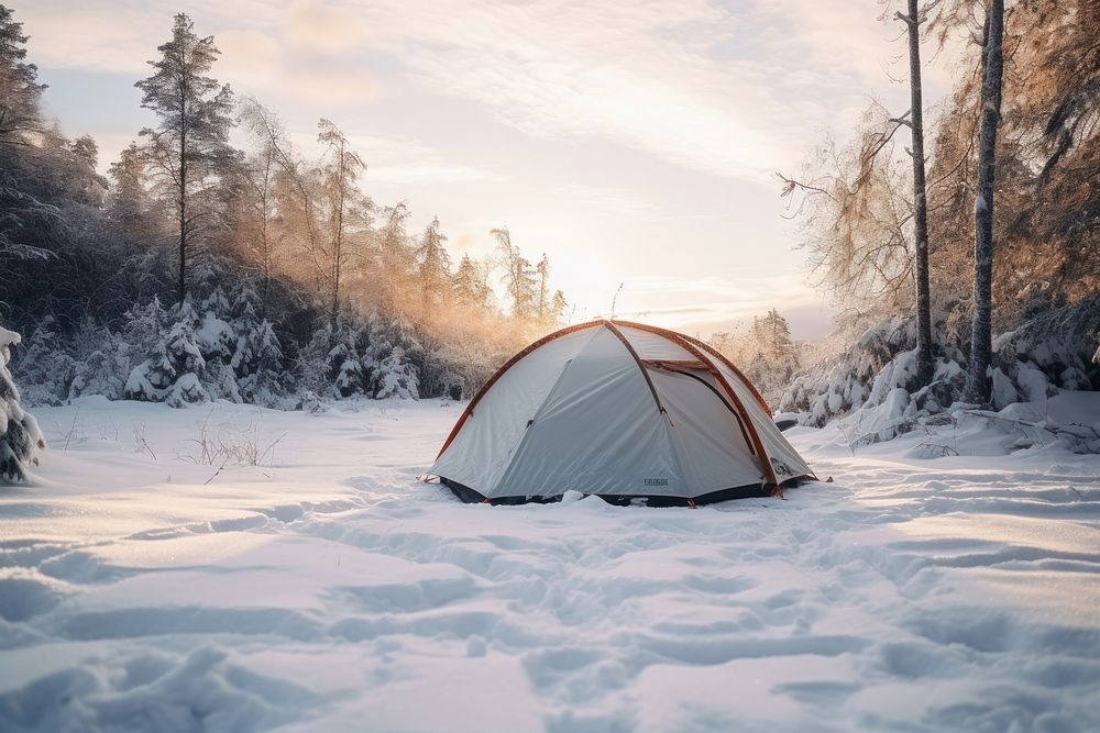 Camping outdoors nature snow. AI generated Image by rawpixel.