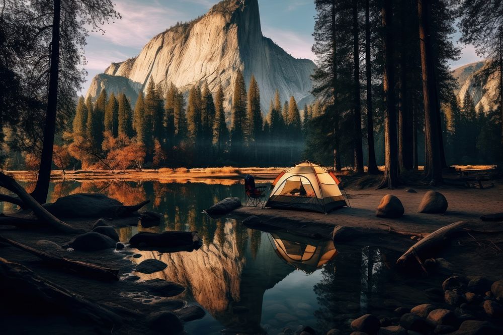 Camping outdoors nature tranquility. AI generated Image by rawpixel.
