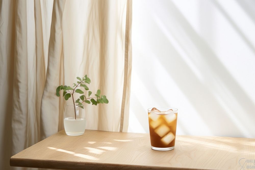 Iced coffee latte table drink glass. AI generated Image by rawpixel.