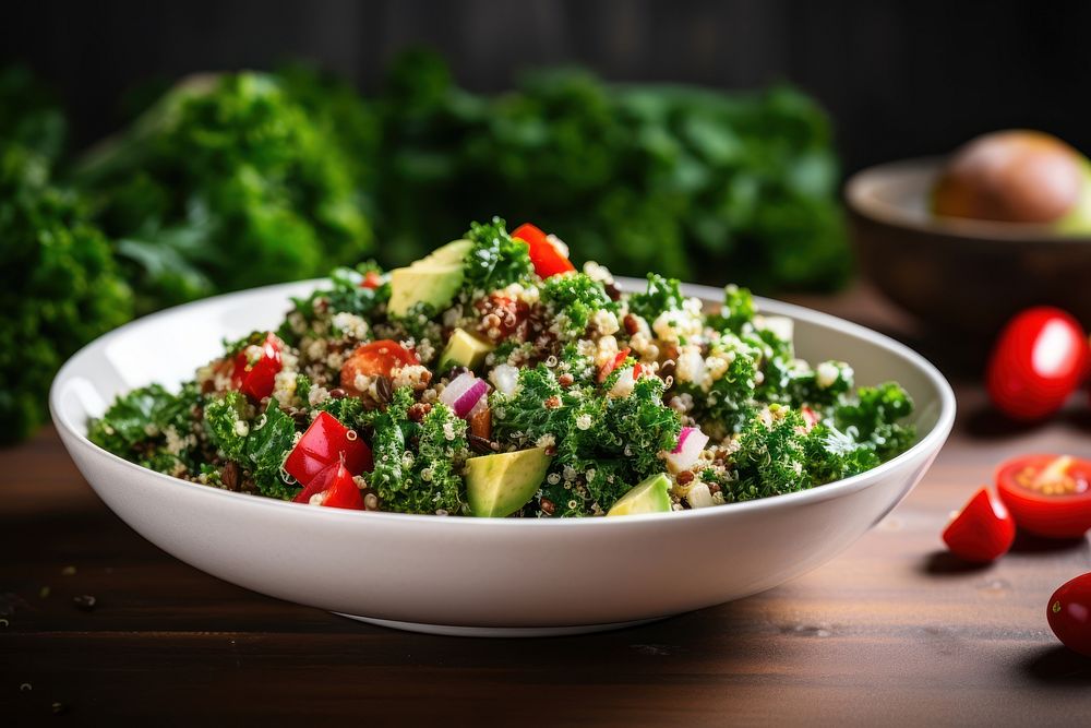 Kale quinoa salad vegetable plate plant. AI generated Image by rawpixel.