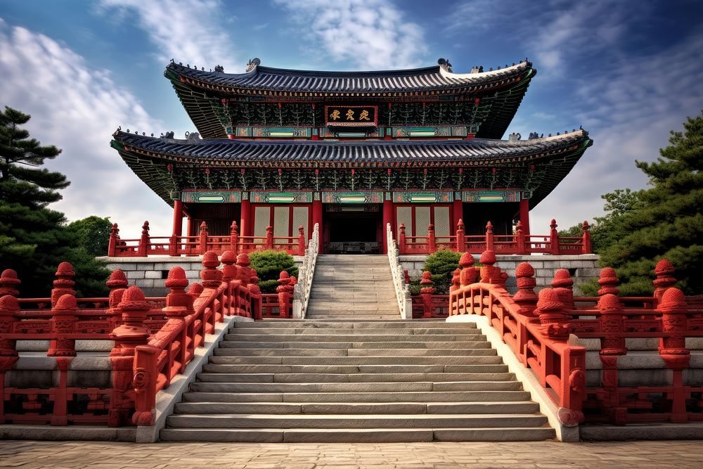 Korea temple architecture building mansion. AI generated Image by rawpixel.