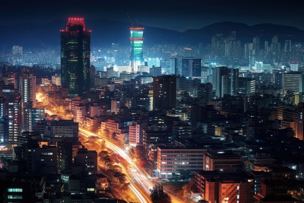 Korea city architecture metropolis cityscape. AI generated Image by rawpixel.